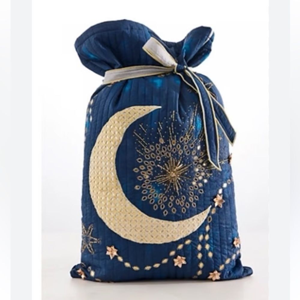 Free People FP One Perfect Present Gift Sack Blue Crescent Embroidered